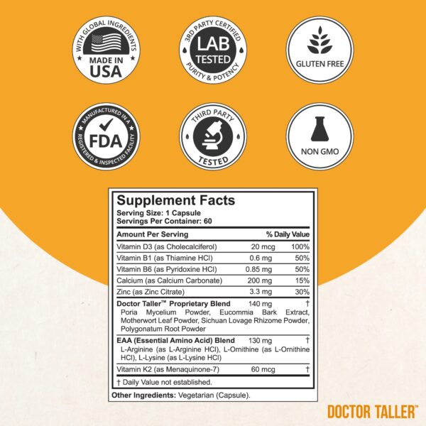 NuBest Doctor Taller, Premium Formula Supports Bone Health for Ages (8+) and Teens, 60 Vegan Capsules - Image 4