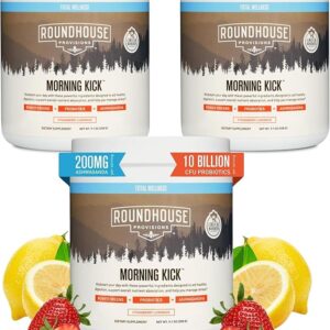 Morning Kick, Zero Sugar Greens Superfood Powder Supplement with Ashwaganda, Collagen, Probiotics, Debloat Drink, (3 Pack, Strawberry Lemonade) by Chuck Norris